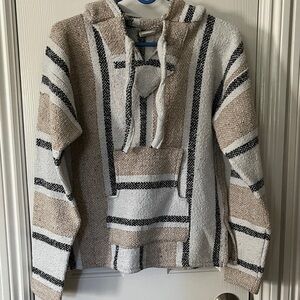 Getsemani Baja Hoodie Beige and Black Striped Women's Sweater